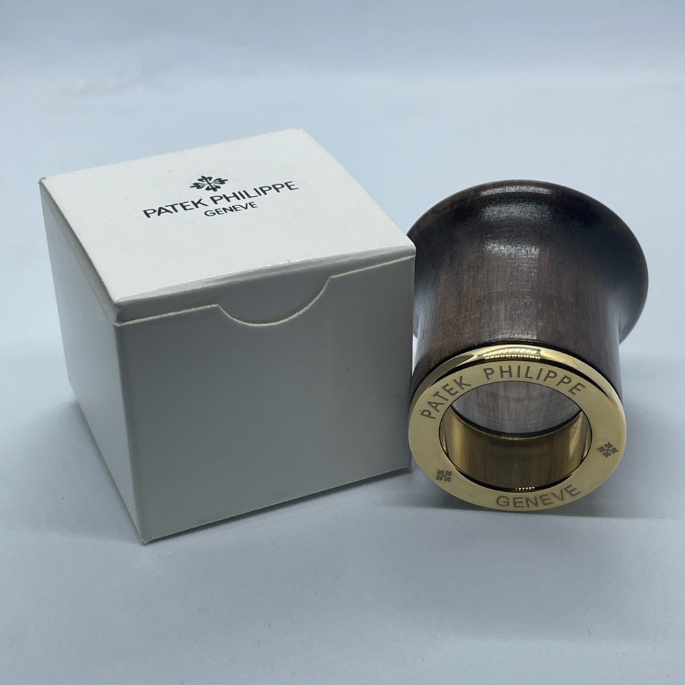 Patek Philippe Silver and Brown Maple Wood Watch Loupe